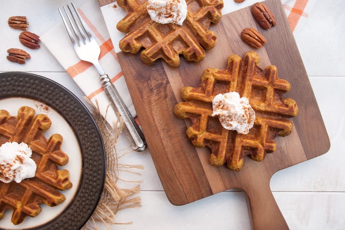 Healthy Pumpkin Spice Protein Waffles