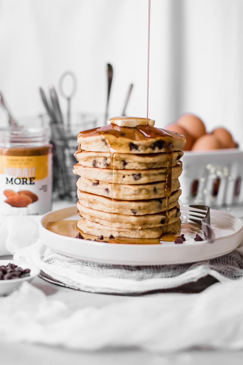 Almond butter chocolate chip pancakes