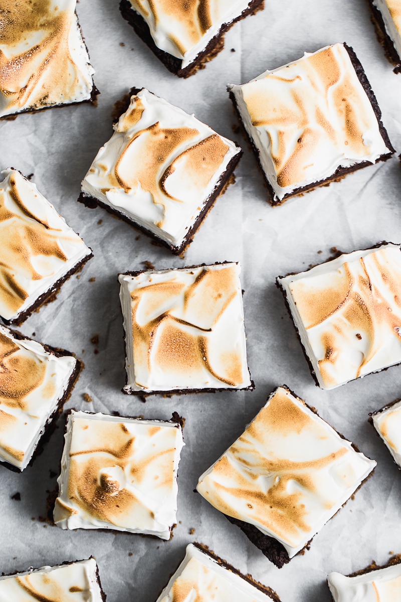 S'mores brownies on white backdrop