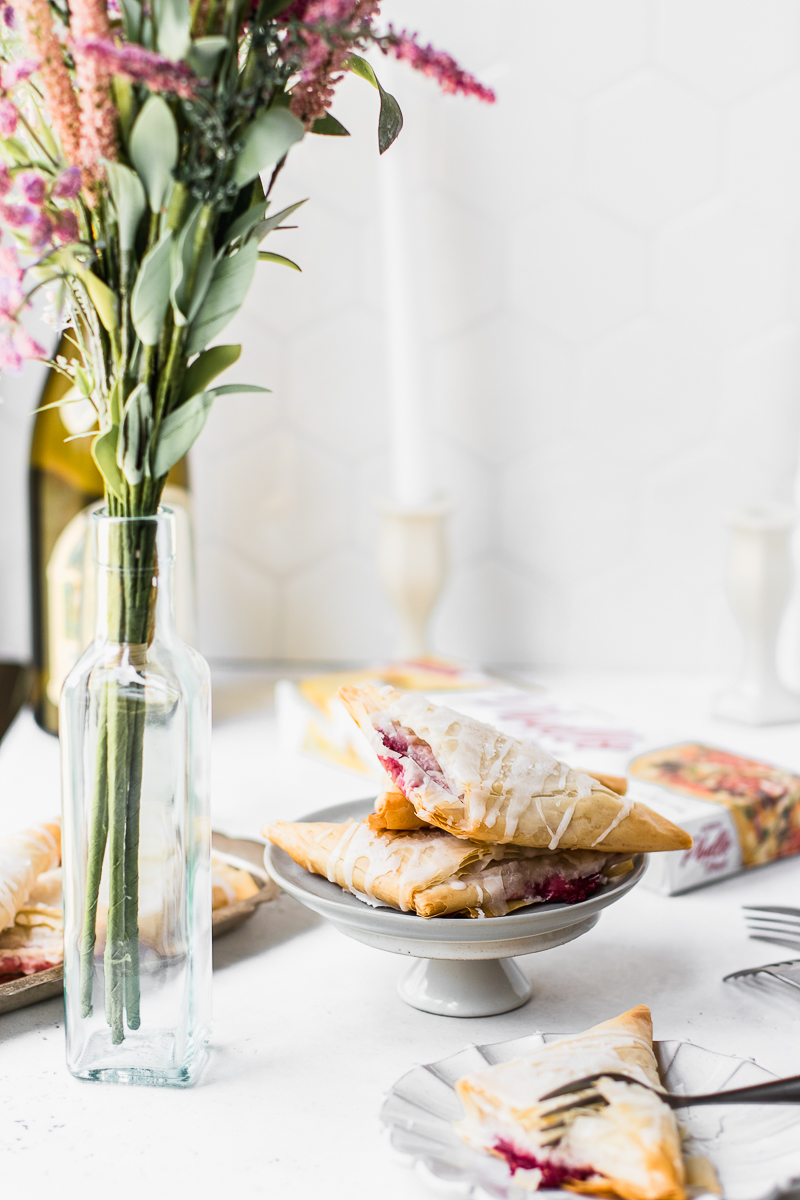 table with raspberry turnovers