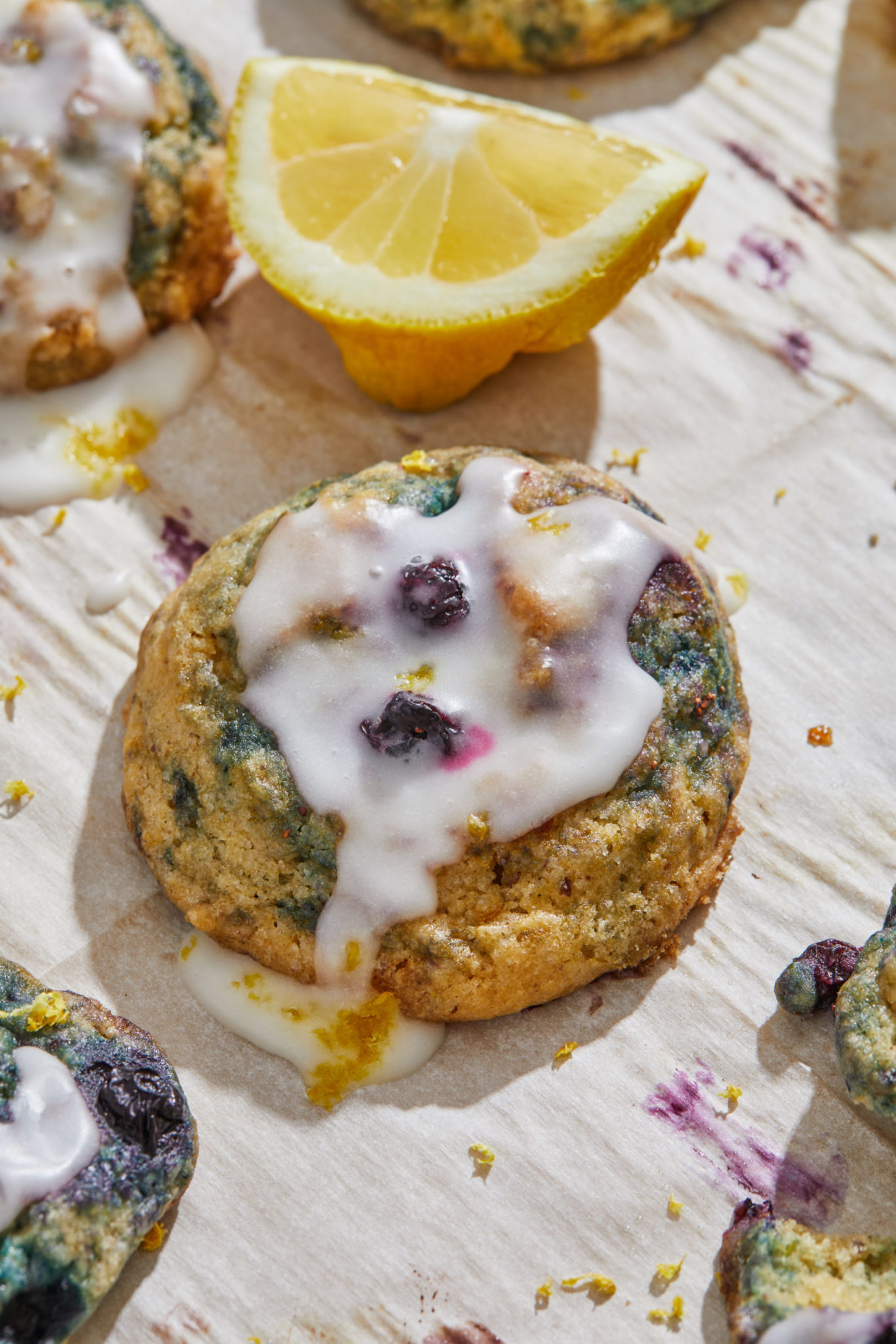 soft lemon blueberry cookies with sweet glaze