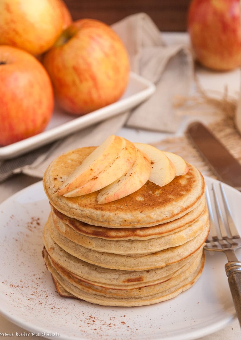 Healthy Apple Cinnamon Ricotta Pancakes Peanut Butter + Chocolate