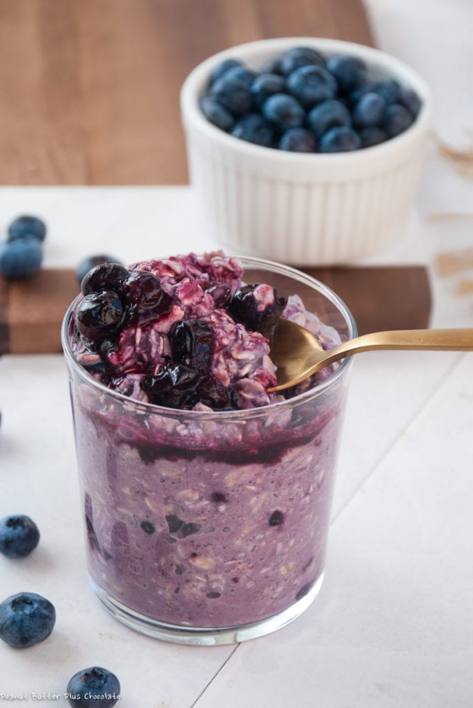 Healthy Blueberry Overnight Oats - Peanut Butter + Chocolate