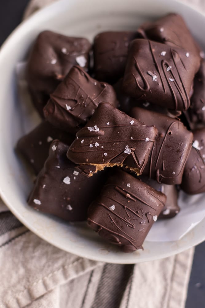 Healthy Chocolate Covered Salted Pumpkin Caramels