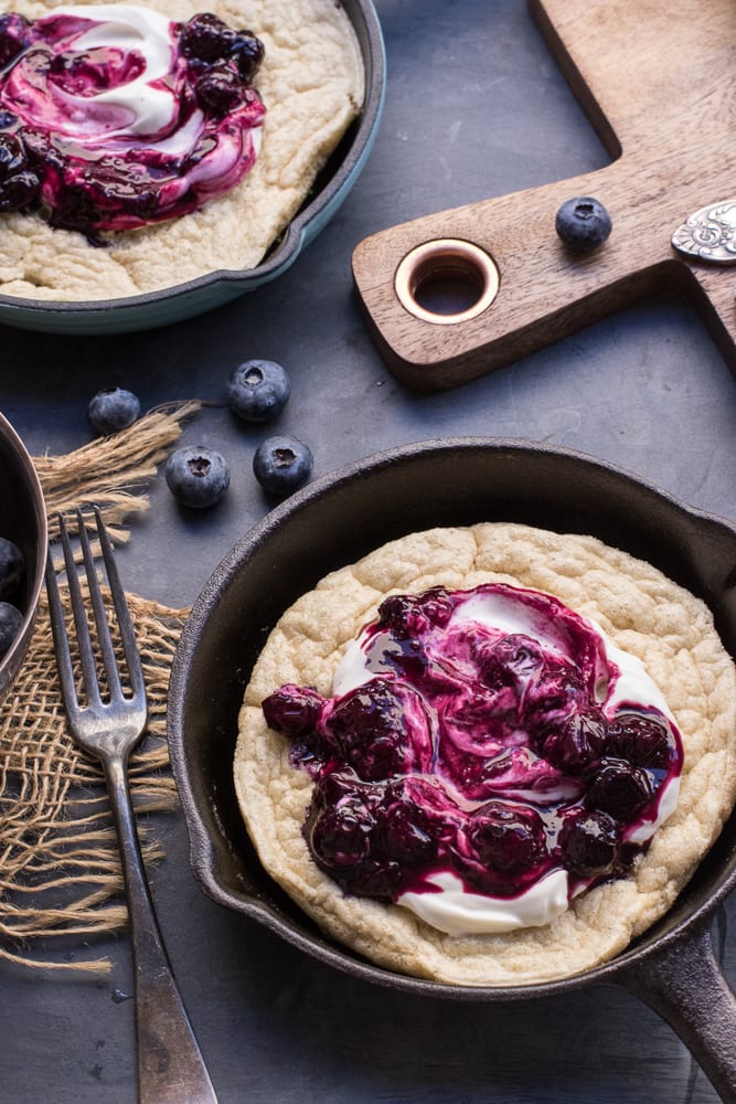 Healthy Ultra Fluffy Pancake Souffle with Roasted Blueberries