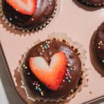 Easy Cupcake Recipe with chocolate ganache and strawberry hearts