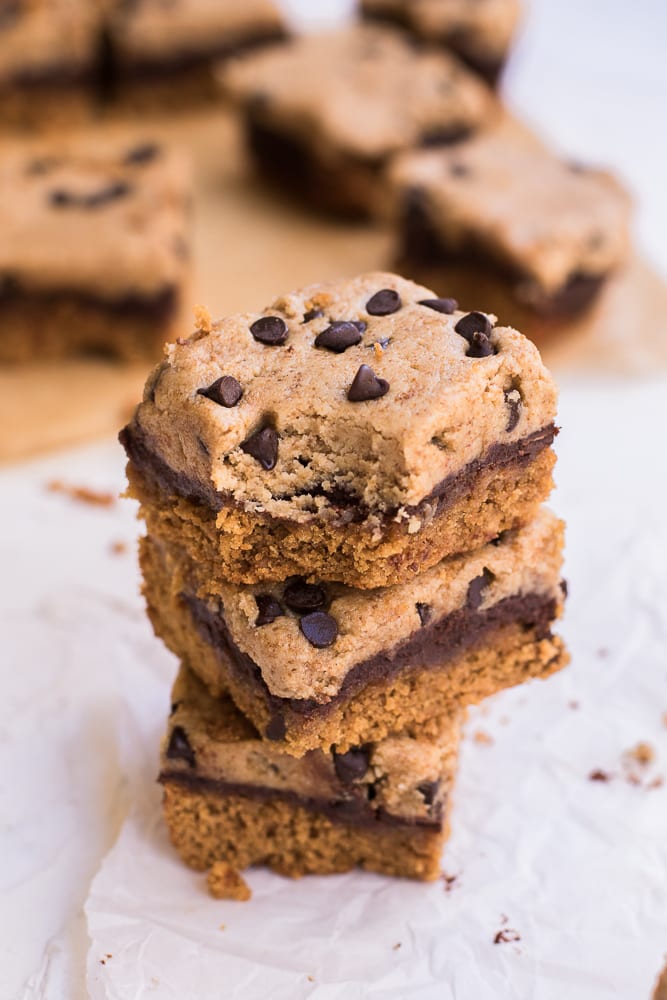 Secretly Healthy Cookie Bars Topped with Cookie Dough