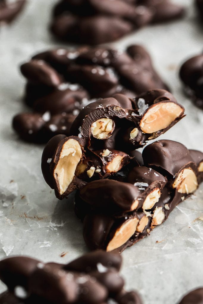 dark chocolate almond clusters - peanut butter plus chocolate
