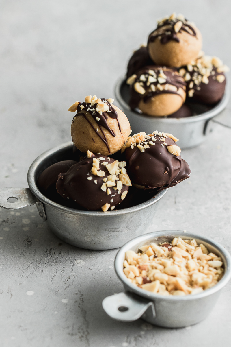 keto and low carb chocolate covered peanut butter balls.