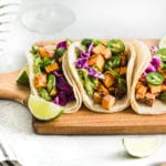 sweet potato vegan tacos on cutting board