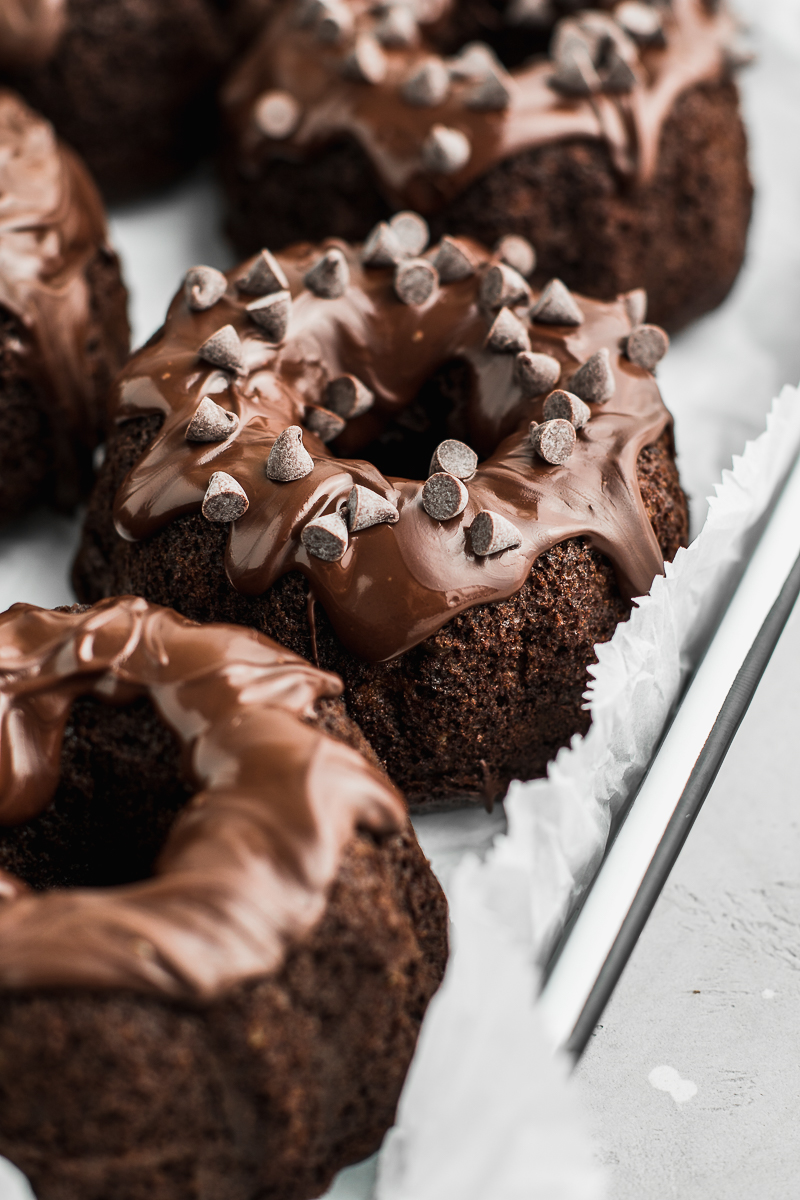 Mini chocolate bundt cakes with chocolate drizzle