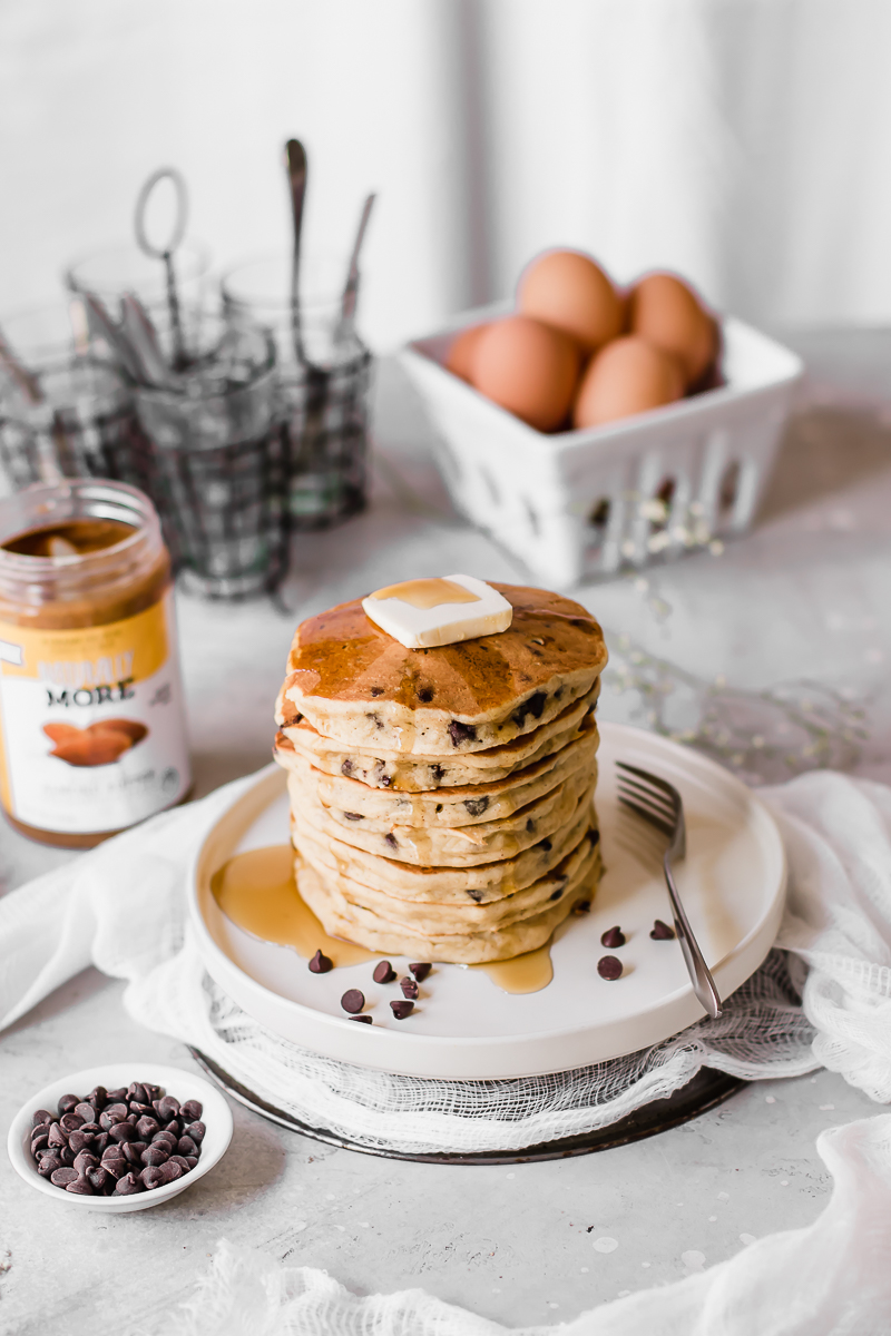 Almond butter chocolate chip pancakes