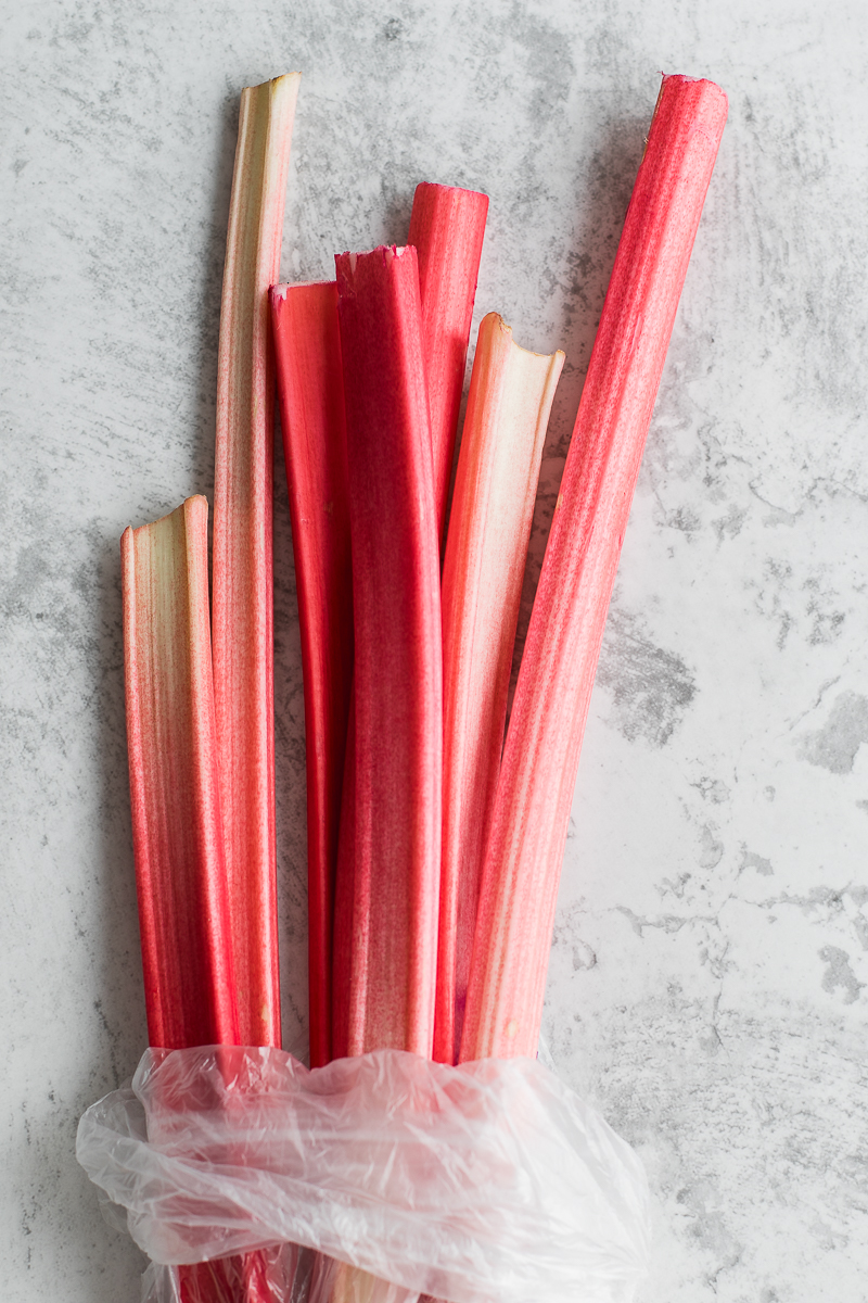 Rhubarb stalks in plastic bag