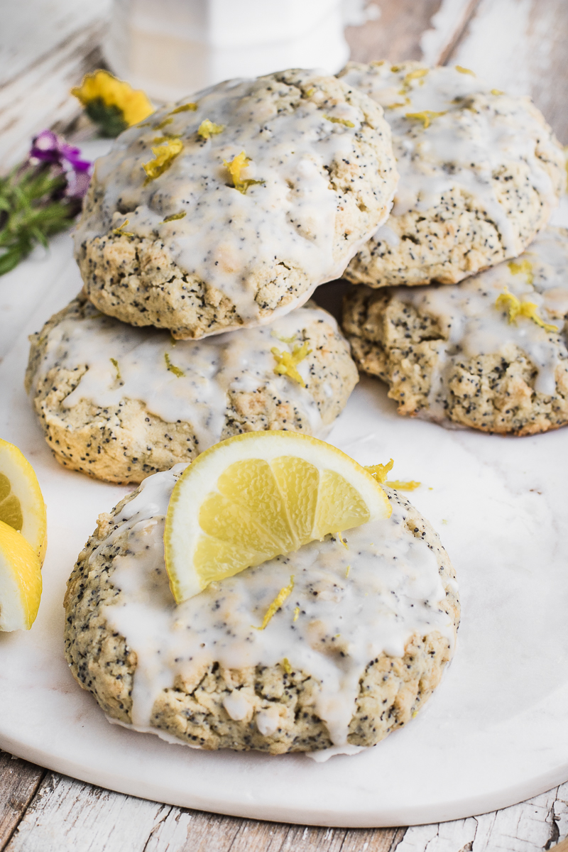 lemon scones stacked on top of each other