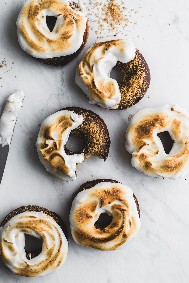 s'mores donuts with toasted meringue