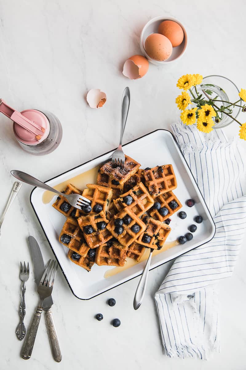 Stack of gluten free waffles that are also dairy free