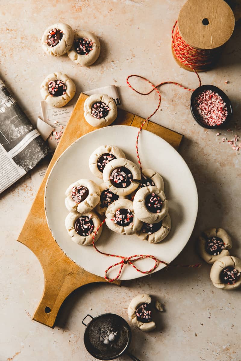Chocolate peppermint thumbprint cookies
