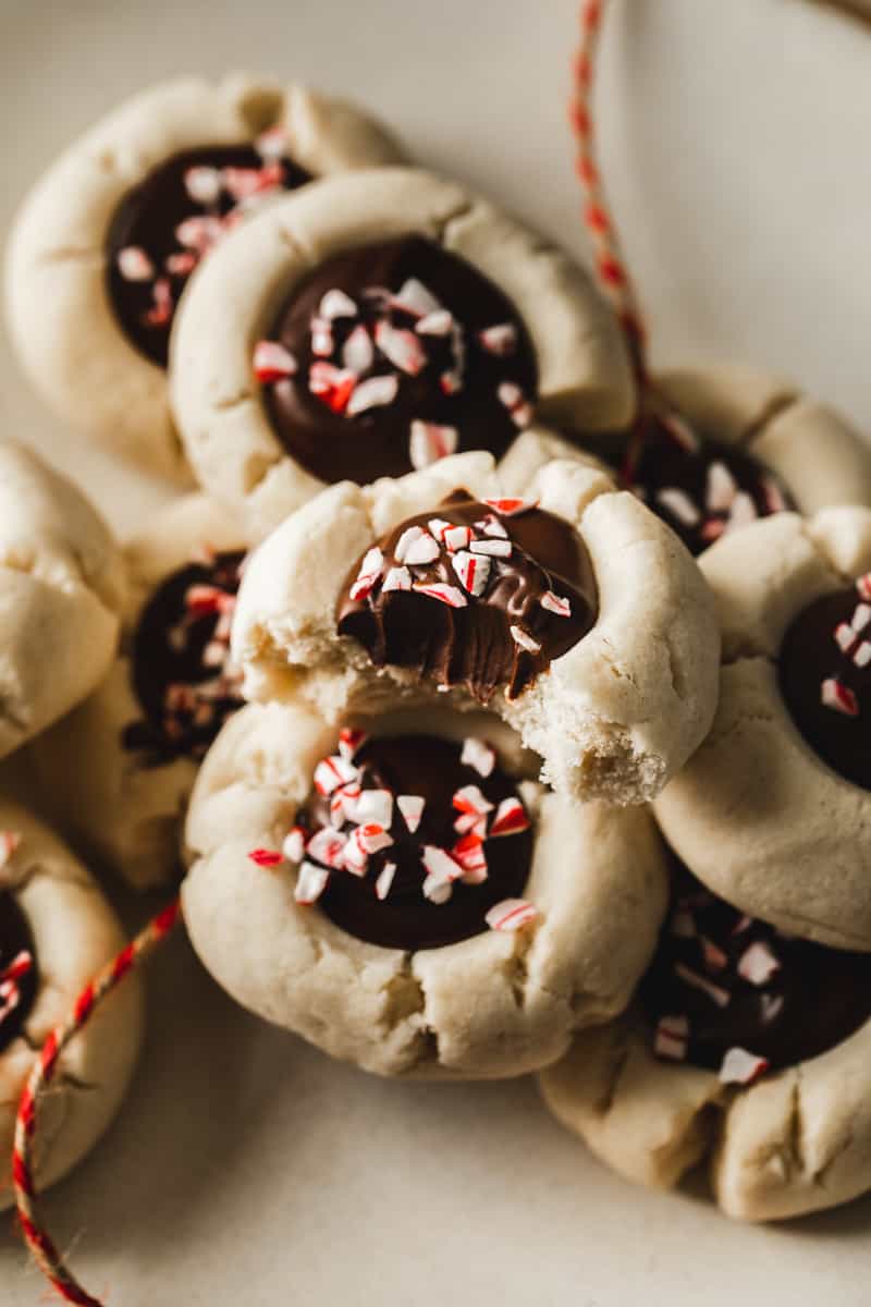 Chocolate peppermint thumbprint cookies