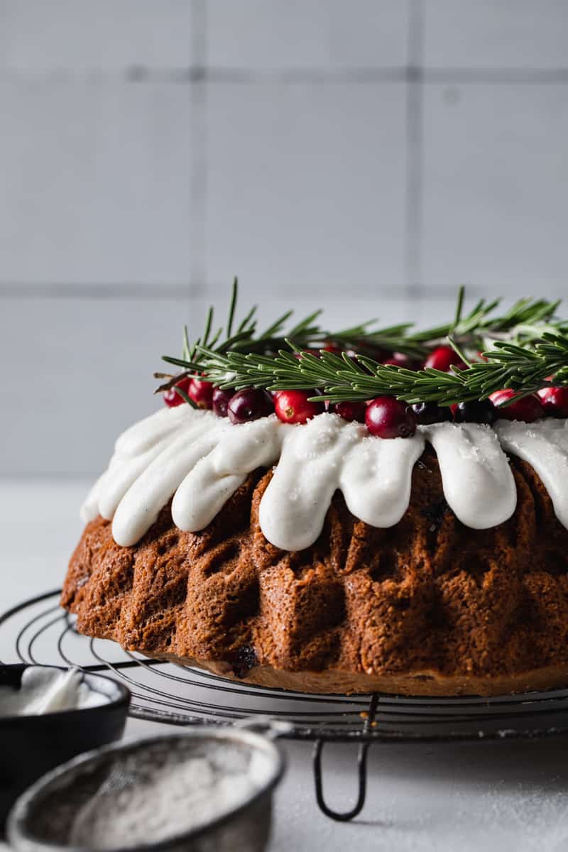 Gluten Free Hummingbird Cake with cranberries, perfect for Christmas.