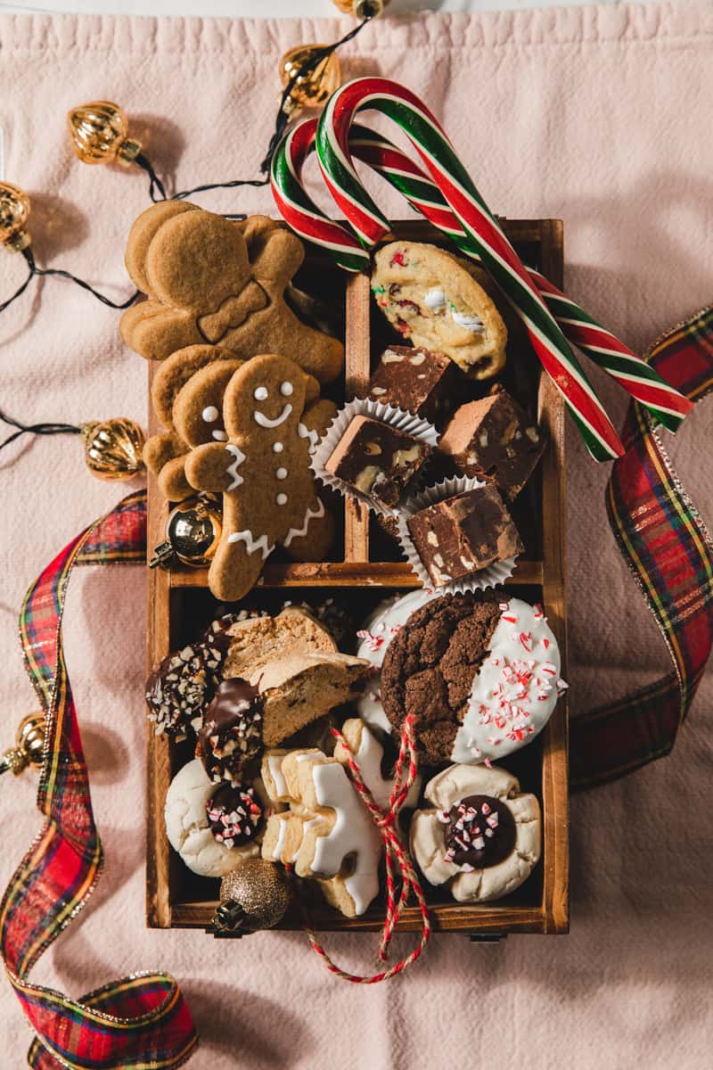 vegan cookie box with holiday candy canes
