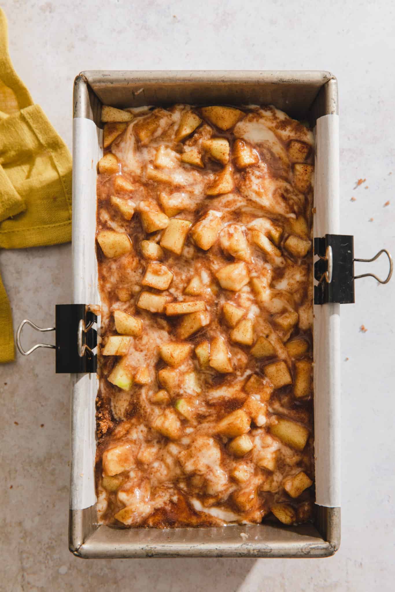apple bread recipe in pan before being baked