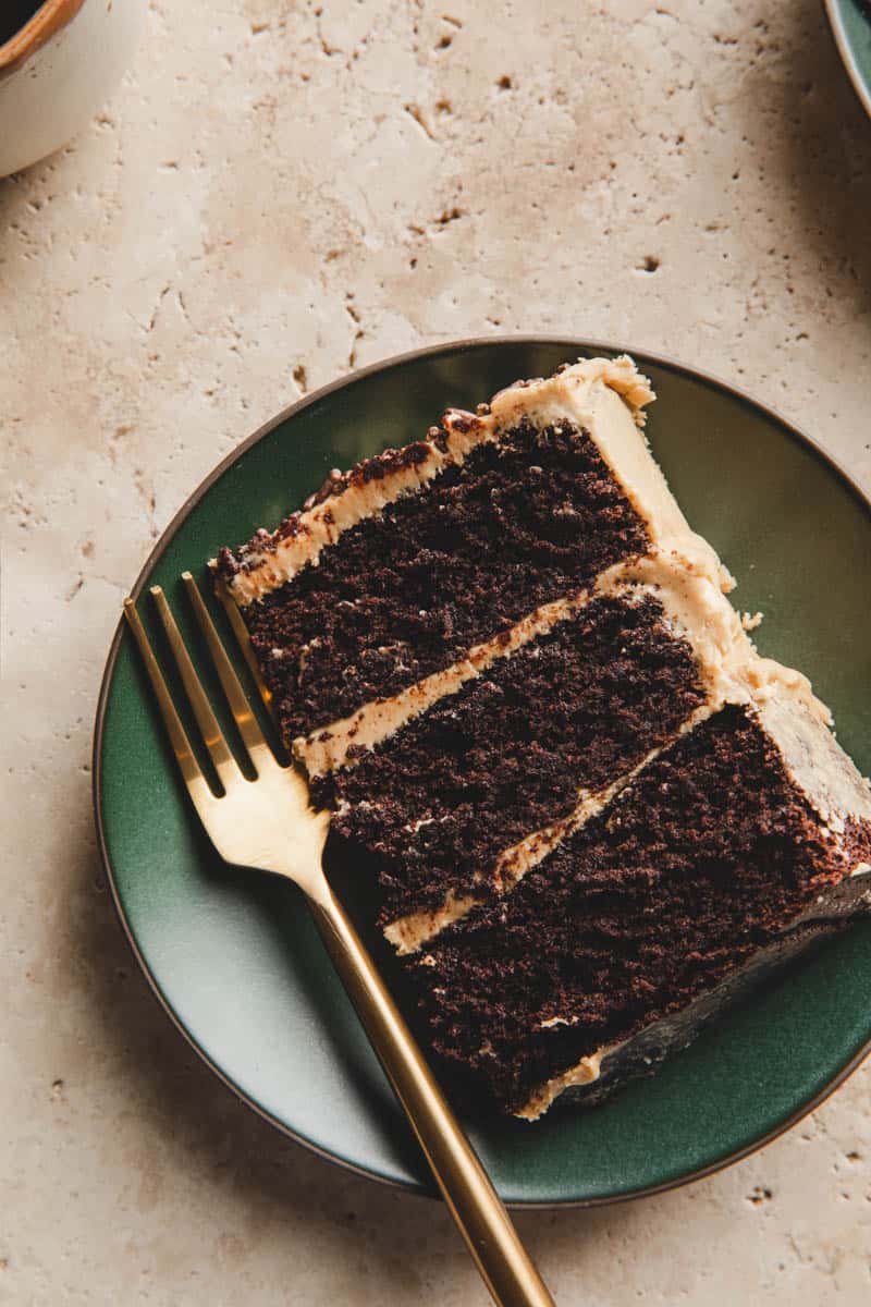 A slice of chocolate almond flour cake