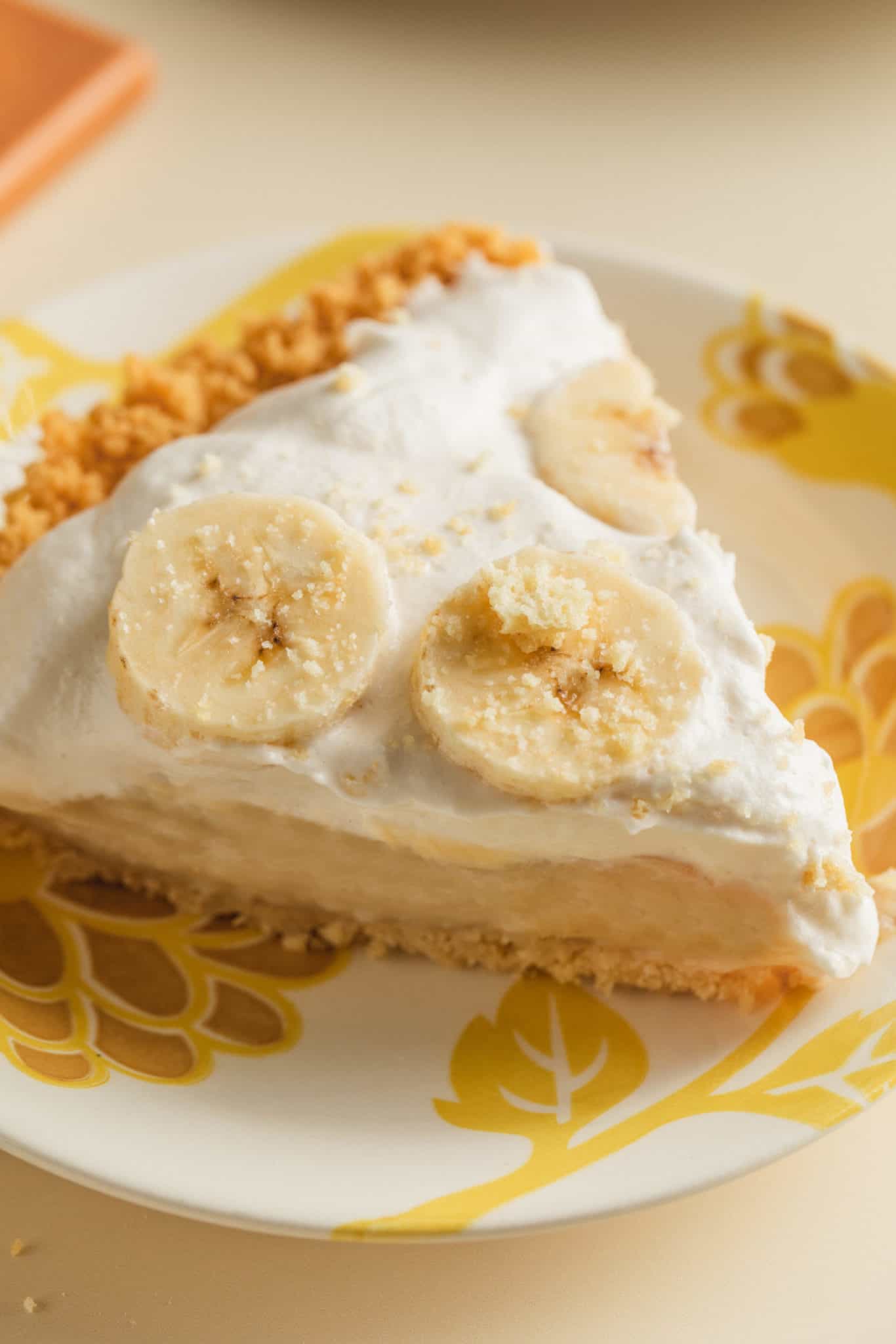 A big slice of vegan banana cream pie recipe made gluten free.