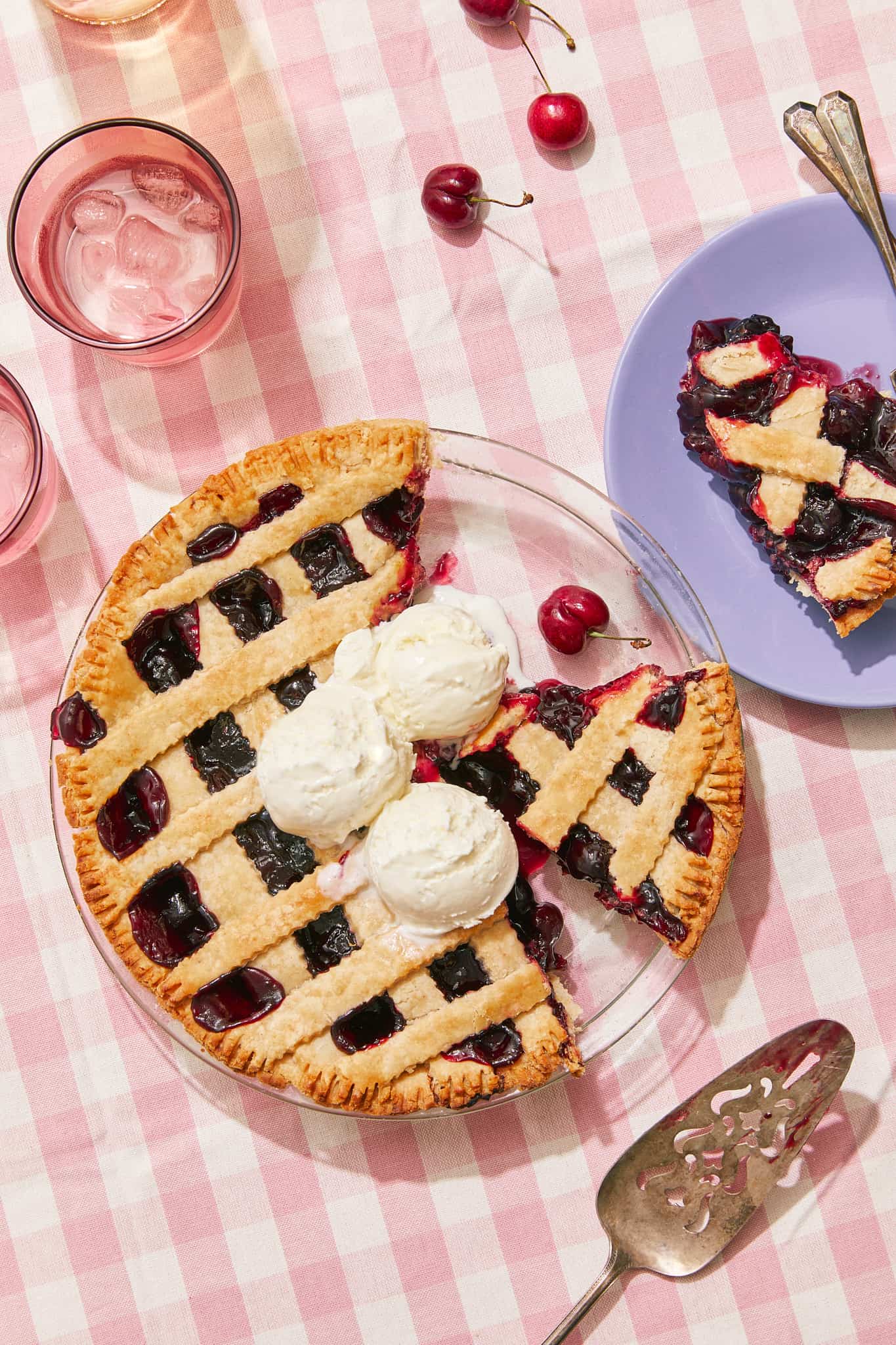 The best homemade cherry pie recipe with easy cherry pie filling with ice cream on top.