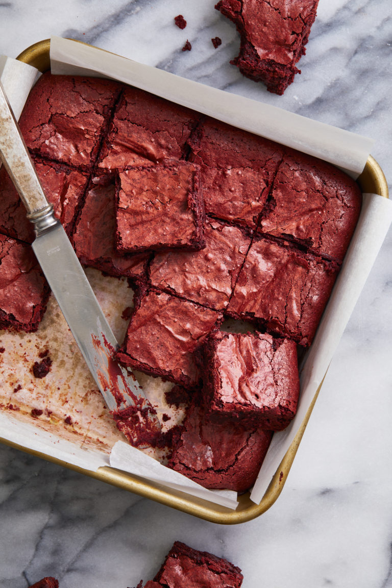 red velvet brownies in a pan
